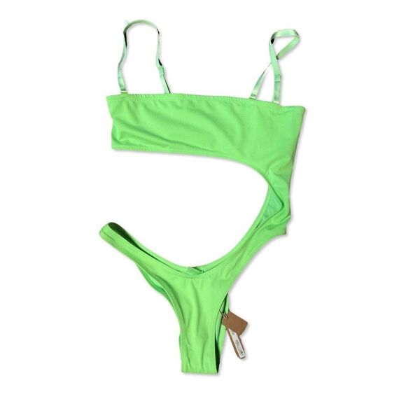 Skims Sz XL Neon Green Monokini Swimsuit Bathing Suit cut out NWT one piece - Picture 6 of 8